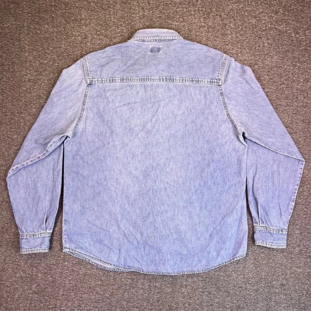 Vintage 90s Lee Denim Shirt Womens M Long Sleeve Button Up Classic Cotton Pocket - Picture 11 of 14